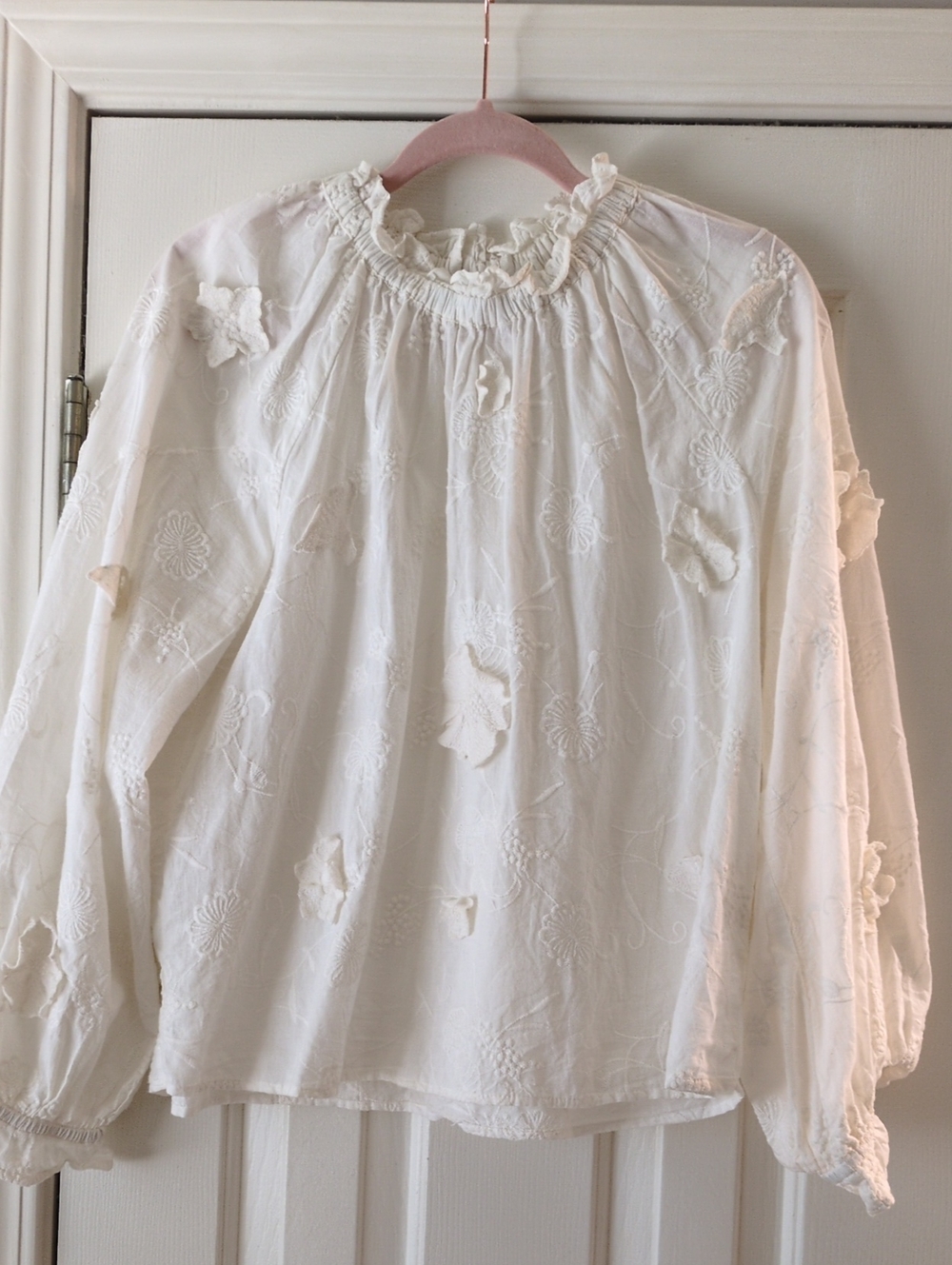 Jennifer &Grace Embroidered Ruffle-Neck Peasant Blouse